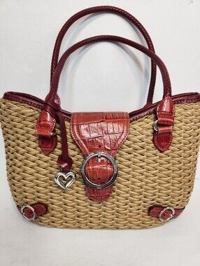 Brighton Straw and Croc Leather Bag with Brighton Heart Charm and Key Chain